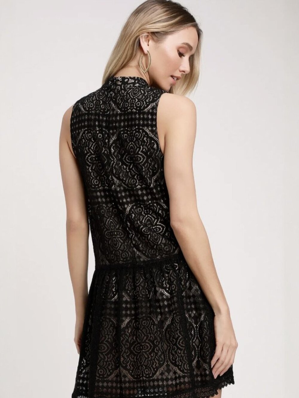 Lulus Belrose Black and Nude Lace Mini Dress NWT - Picture 3 of 7
